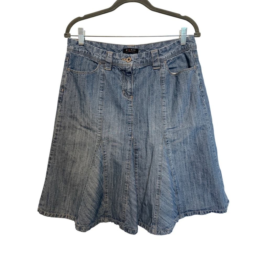 Axcess Liz Claiborne Womens Blue Denim Gored Paneled Flare Knee Length Skirt 8